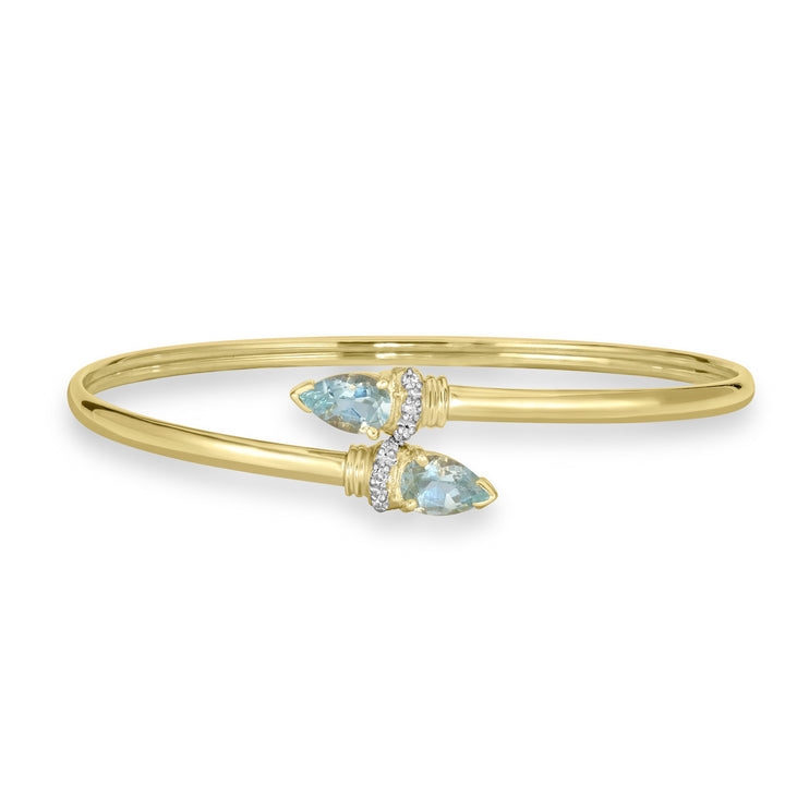 0.06 ct Aquamarine & Diamond Bangle in 14K Yellow Gold