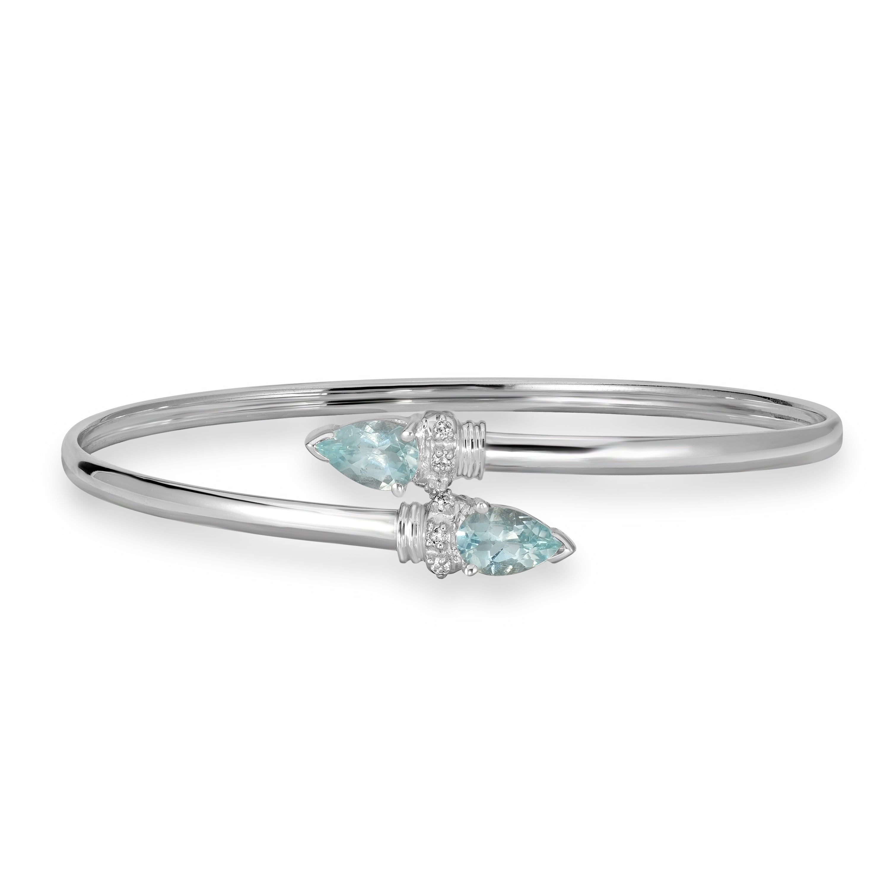 0.06 ct Aquamarine & Diamond Bangle in 14K White Gold