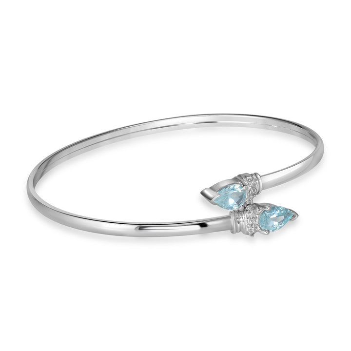 0.06 ct Aquamarine & Diamond Bangle in 14K White Gold