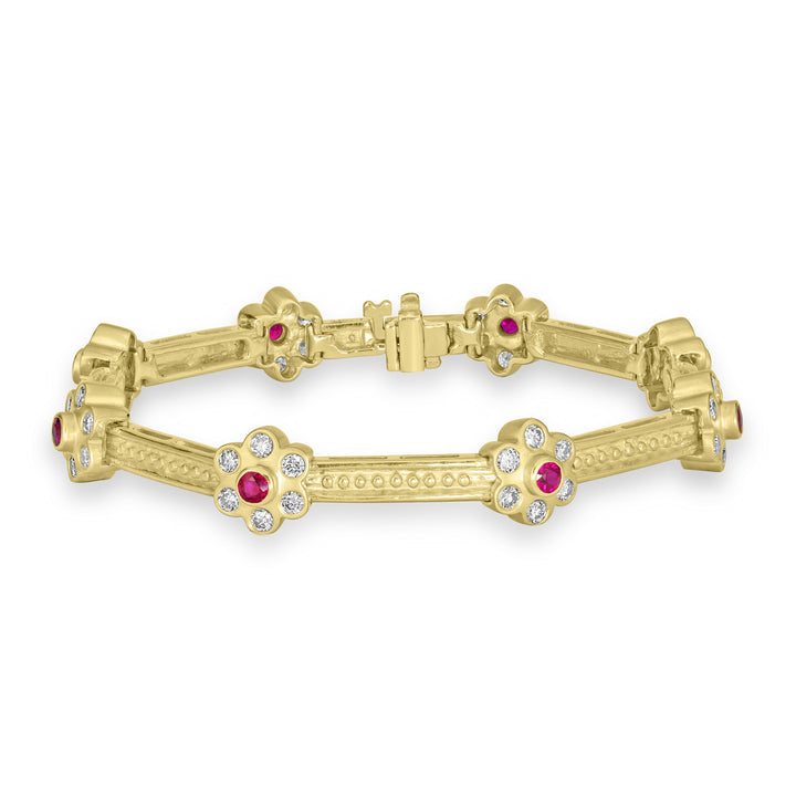 0.50 ct Ruby & Diamond Bracelet in 14K Yellow Gold