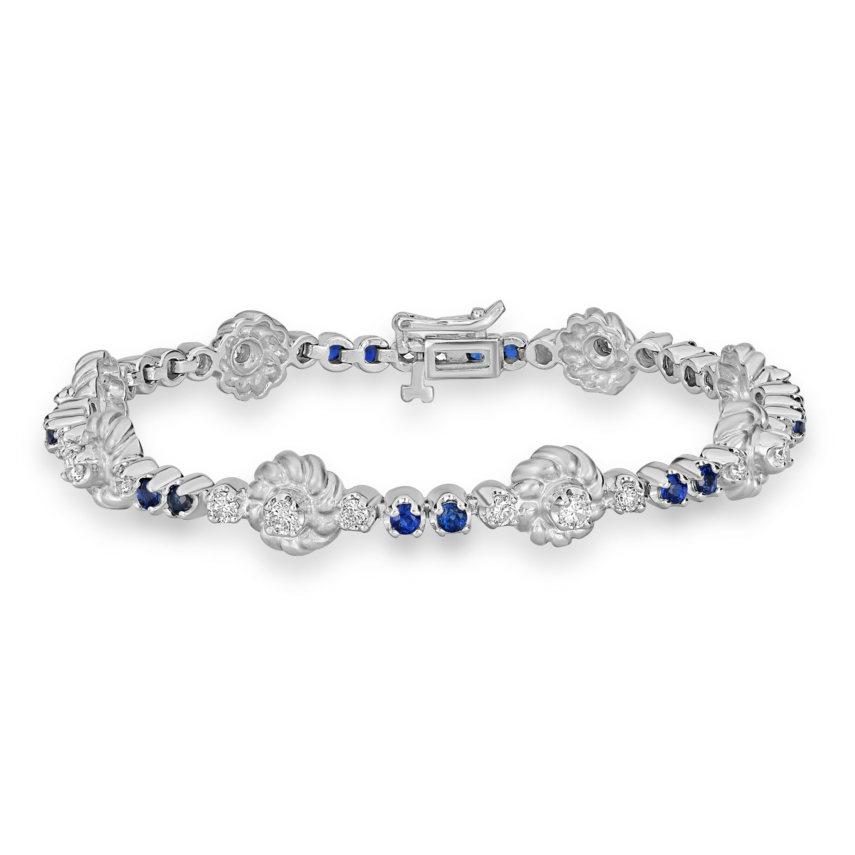 1.00 ct Sapphire & Diamonds Bracelet in 14K White Gold