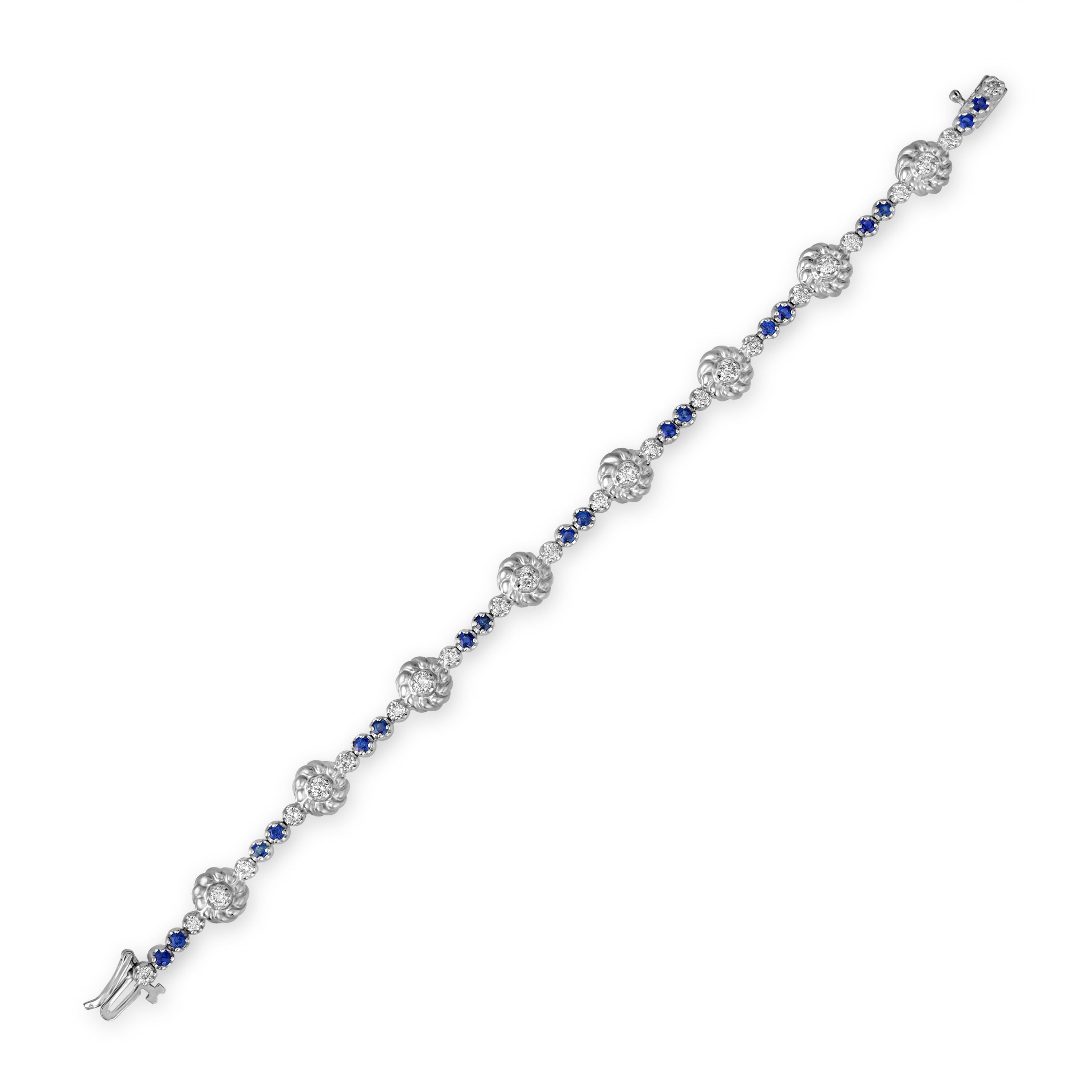 1.00 ct Sapphire & Diamonds Bracelet in 14K White Gold