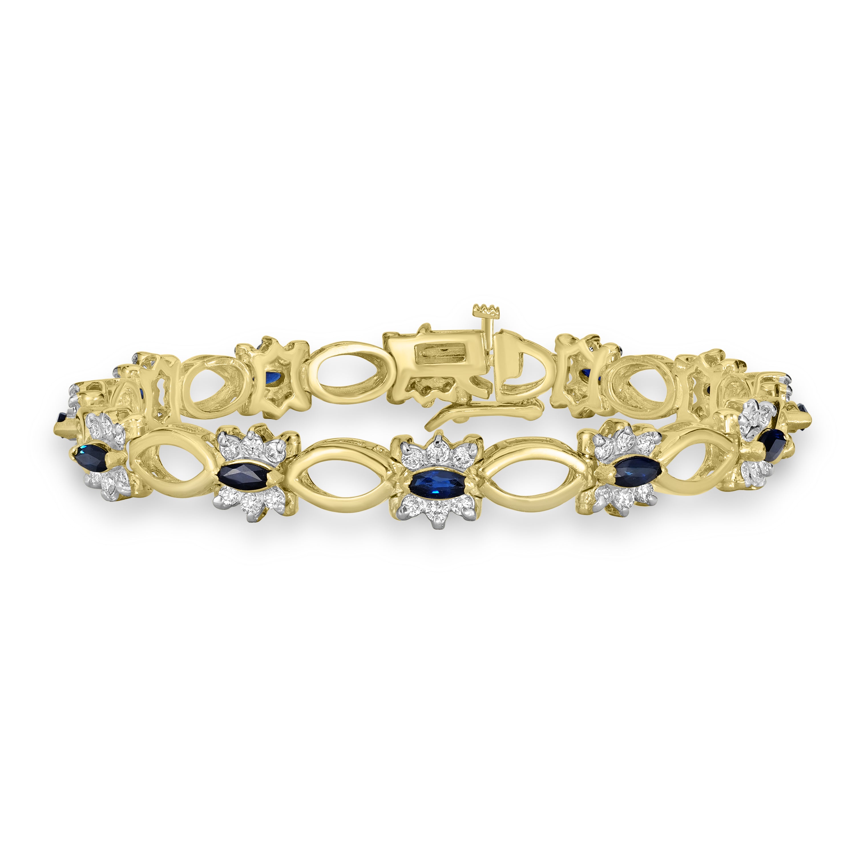 2.12 ct Sapphire & Diamonds Bracelet in 14K Yellow Gold