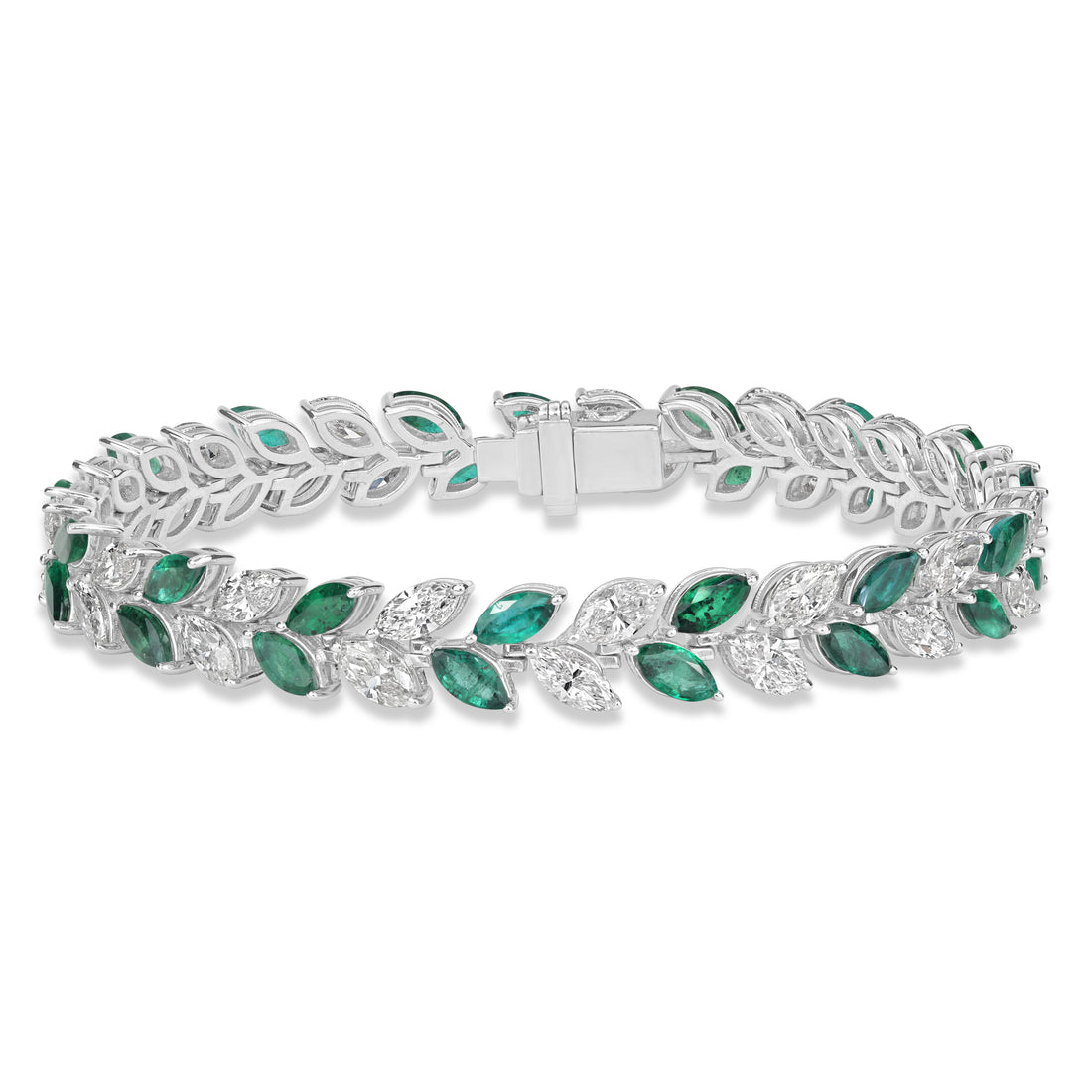 8.11 ct Diamond and 8.78 ct Emerald Bracelet in 18K White Gold