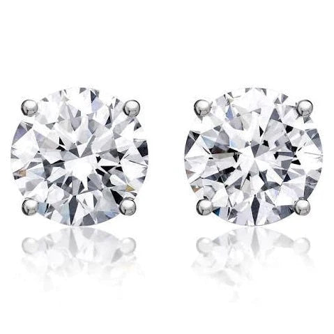 4.01 ct Round Solitaire Diamond Studs in 18K White Gold - GIA Certified