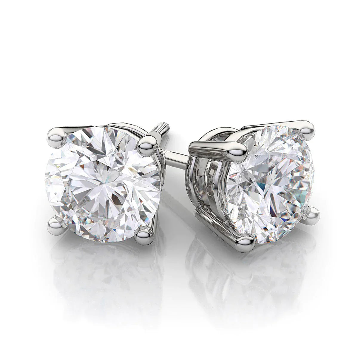 2.02 ct Round Solitaire Diamond Studs in 18K White Gold - GIA Certified