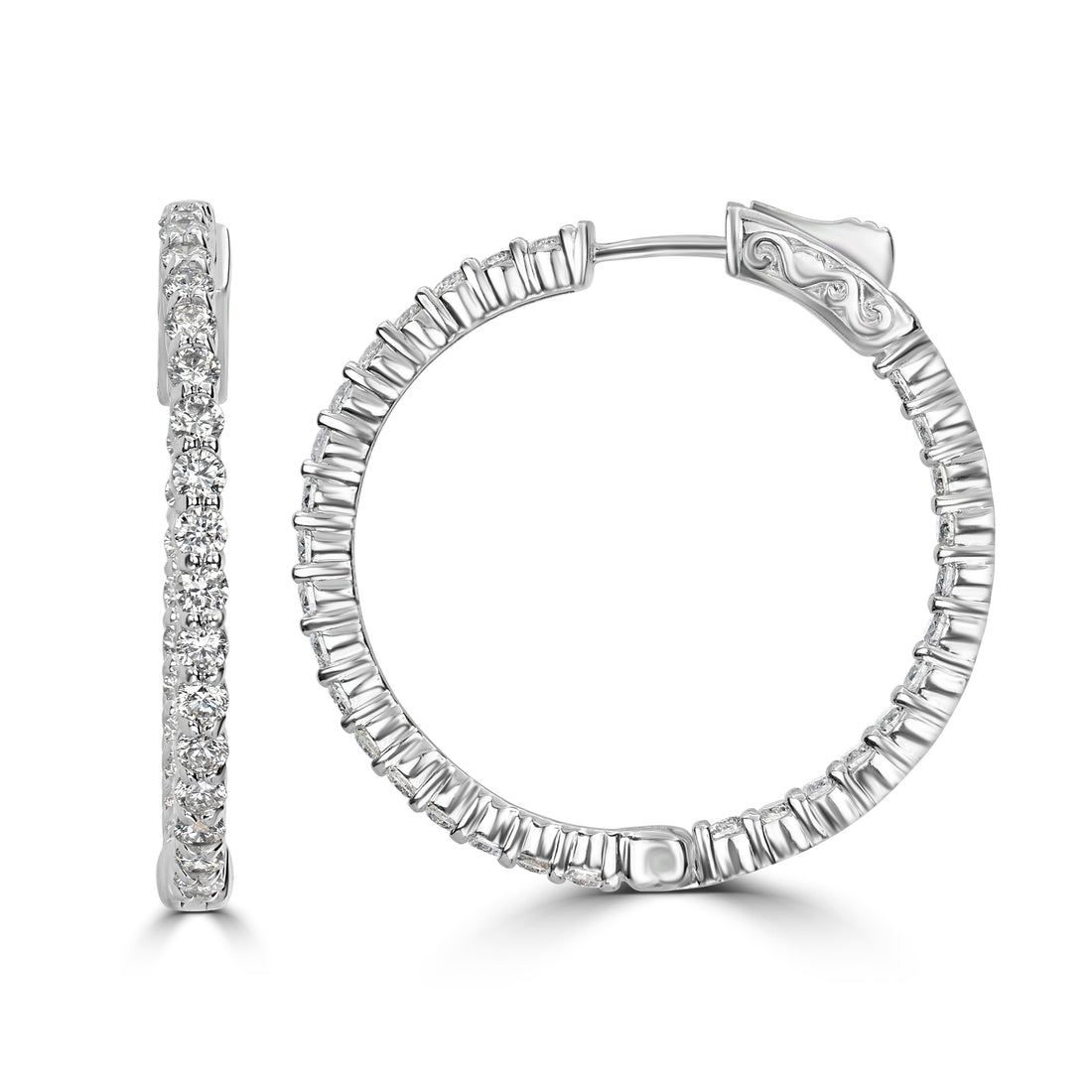 2.30 ct Diamond Inside-Out Hoop Earrings in 14K White Gold