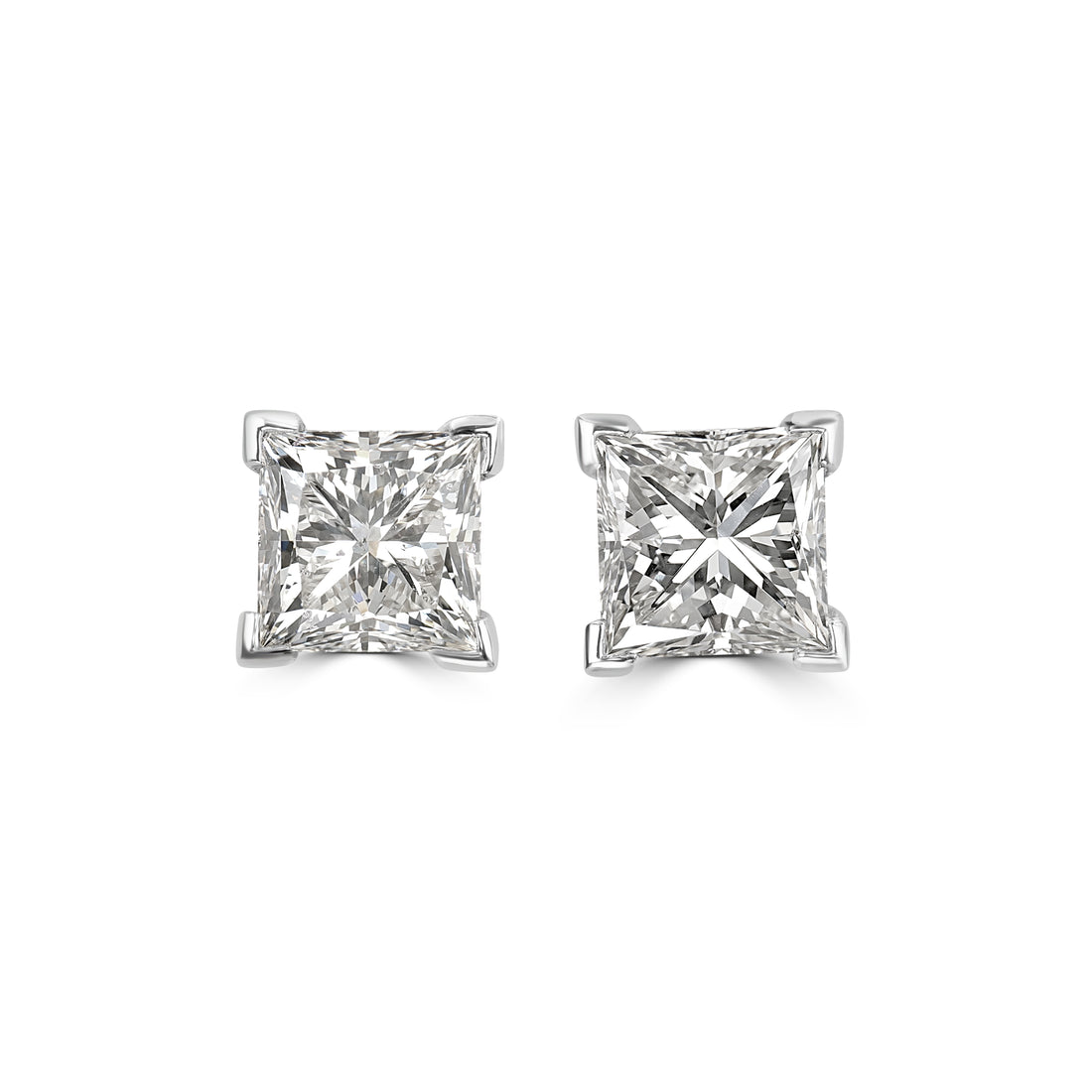 4.03 ctw Solitaire Princess Cut Diamond Studs in 18K White Gold - EGL Certified
