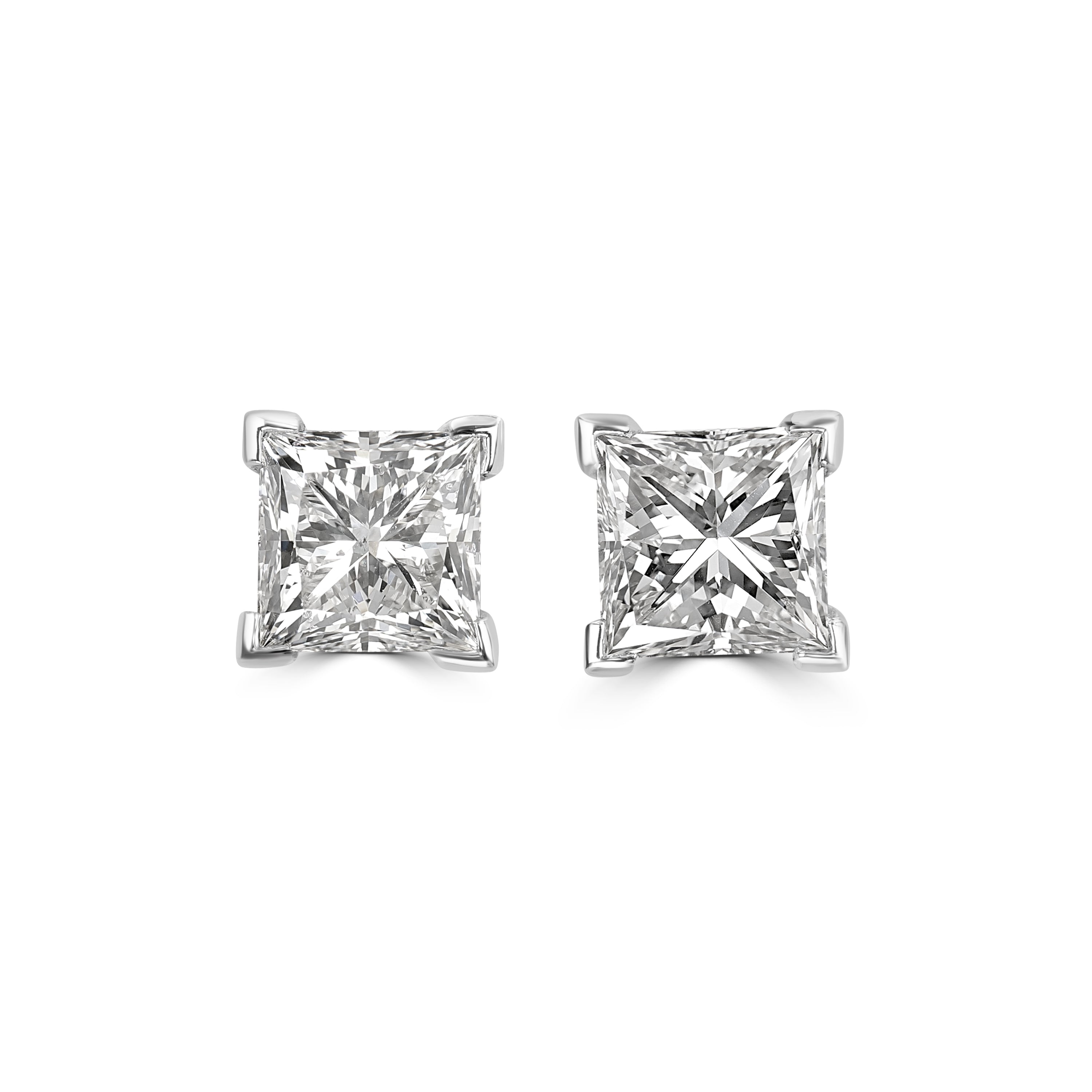 4.03 ctw Solitaire Princess Cut Diamond Studs in 18K White Gold - EGL Certified