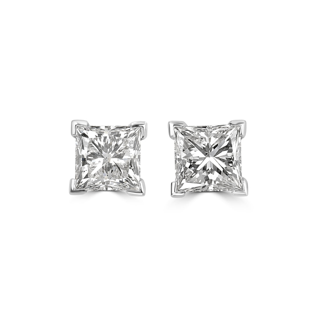 4.03 ctw Solitaire Princess Cut Diamond Studs in 18K White Gold - EGL Certified