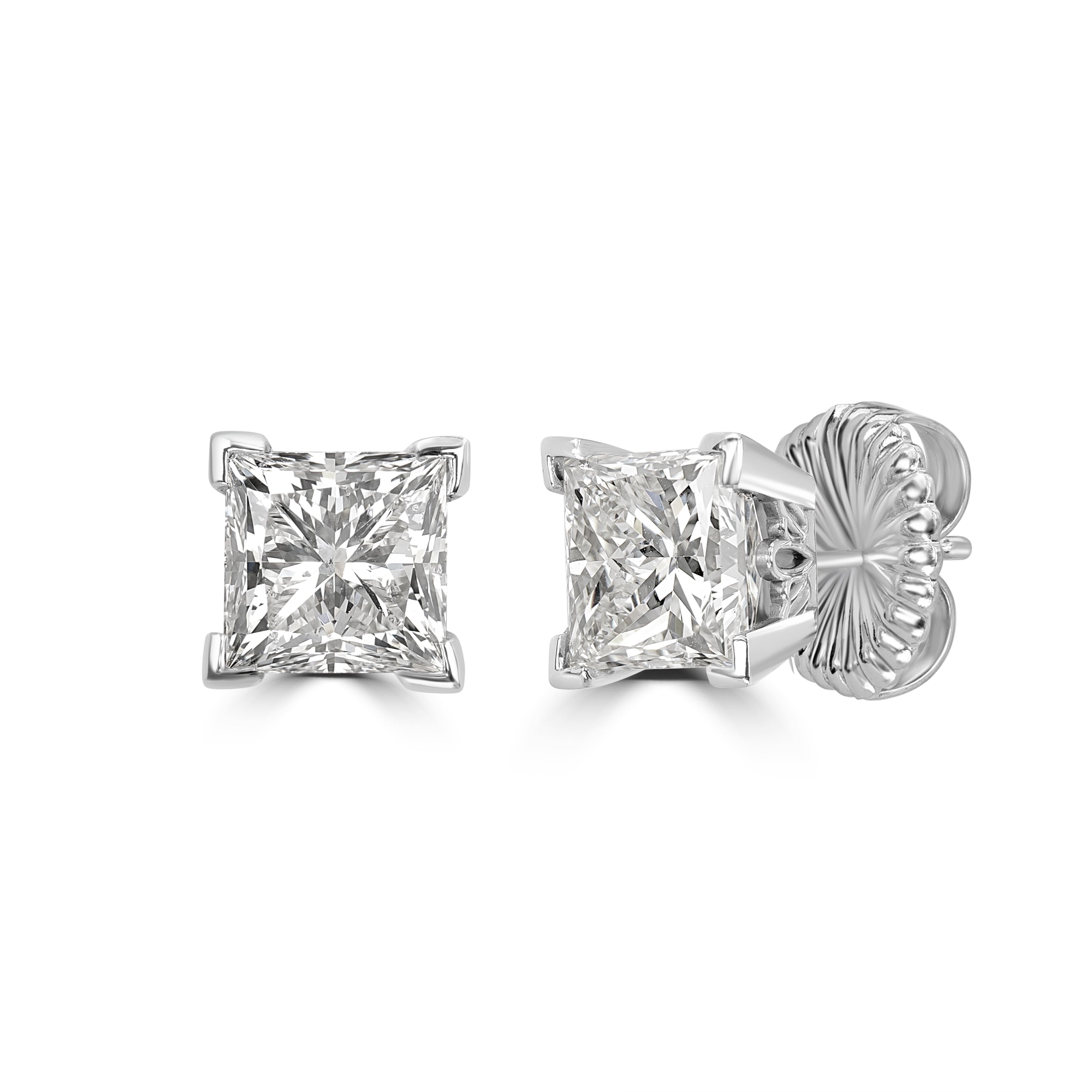 4.03 ctw Solitaire Princess Cut Diamond Studs in 18K White Gold - EGL Certified