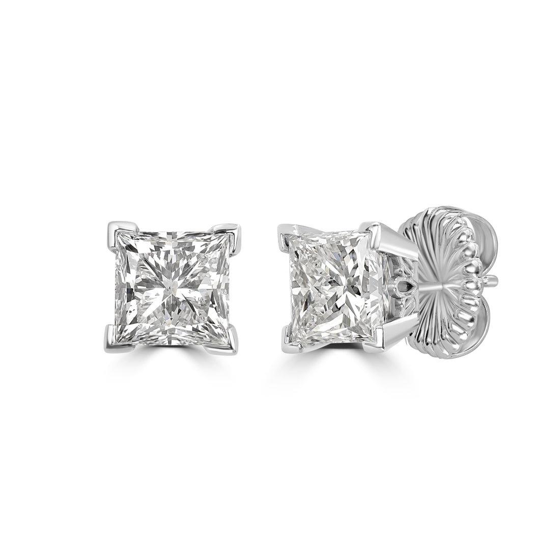 4.03 ctw Solitaire Princess Cut Diamond Studs in 18K White Gold - EGL Certified