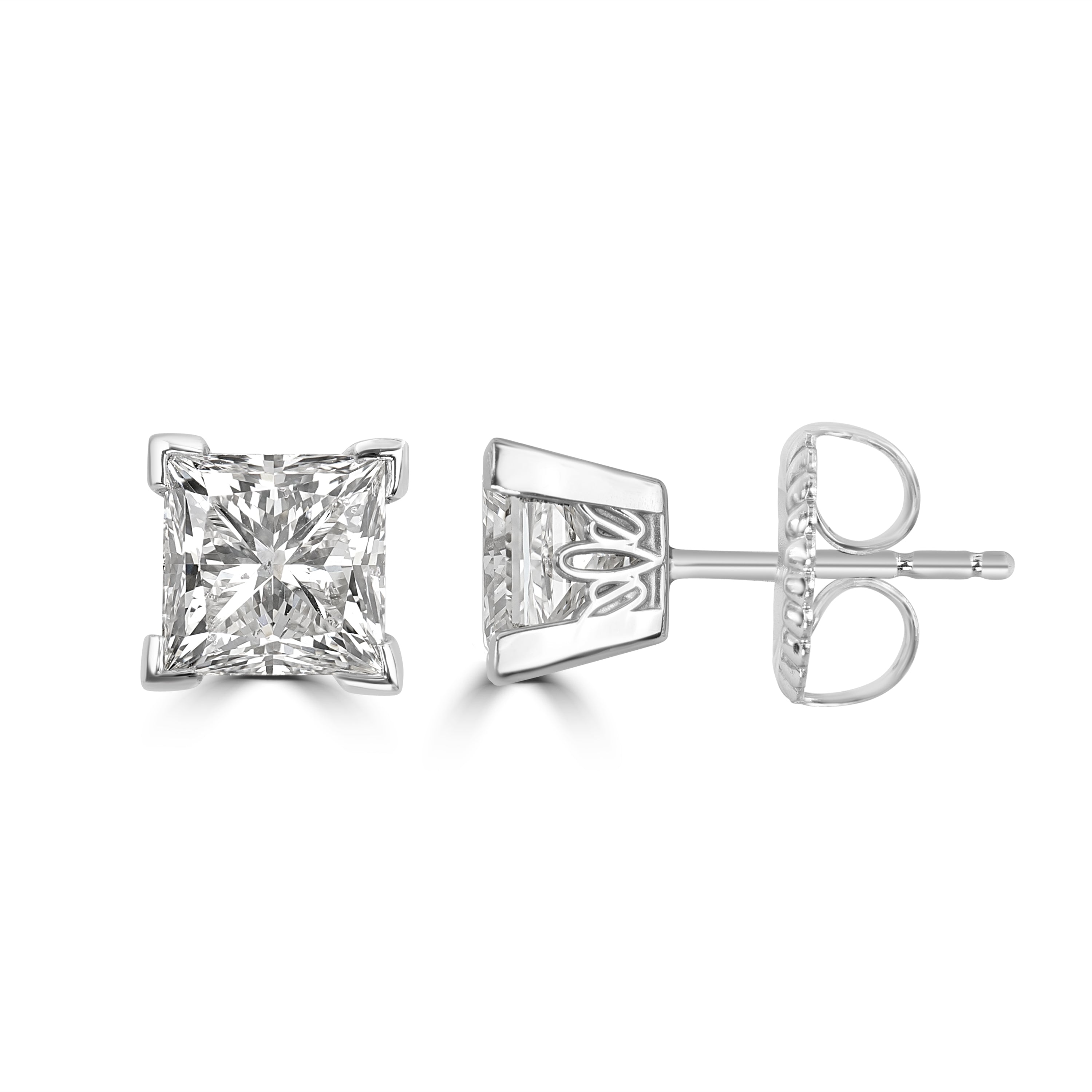 4.03 ctw Solitaire Princess Cut Diamond Studs in 18K White Gold - EGL Certified