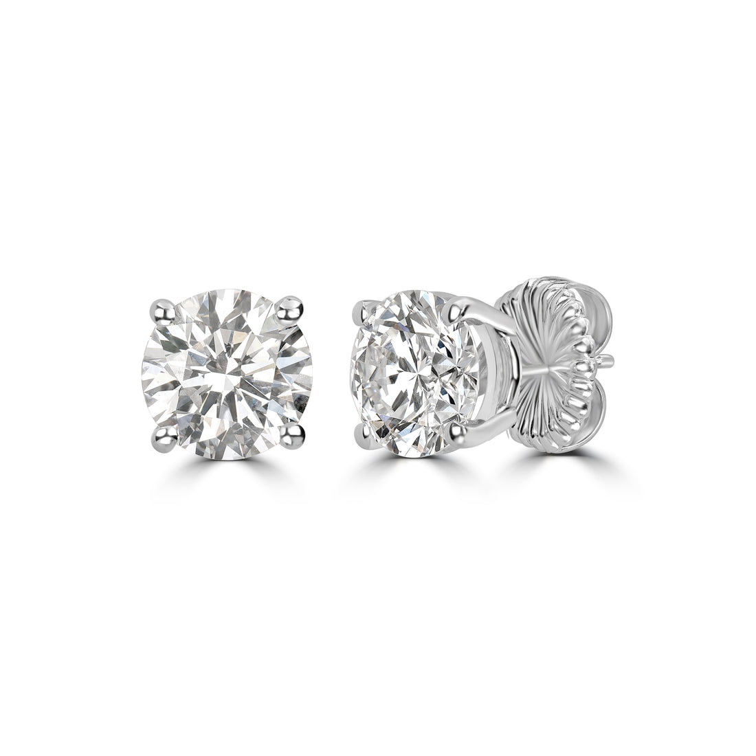 4.04 ct Round Solitaire Diamond Studs in 18K White Gold - GIA Certified