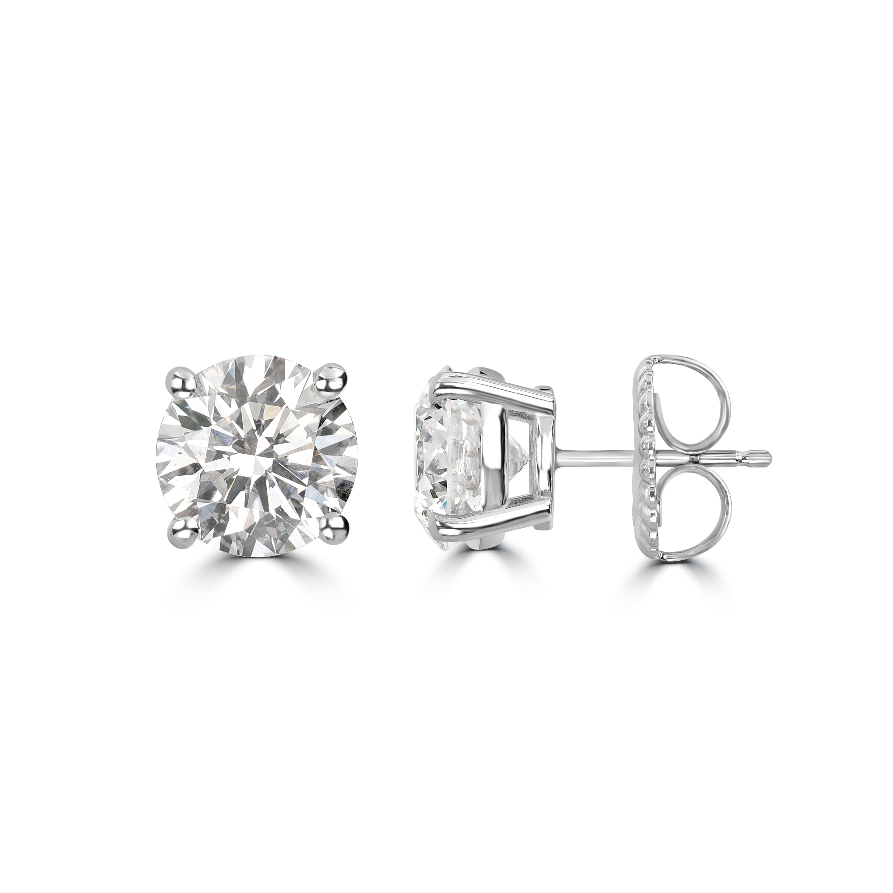 4.04 ct Round Solitaire Diamond Studs in 18K White Gold - GIA Certified