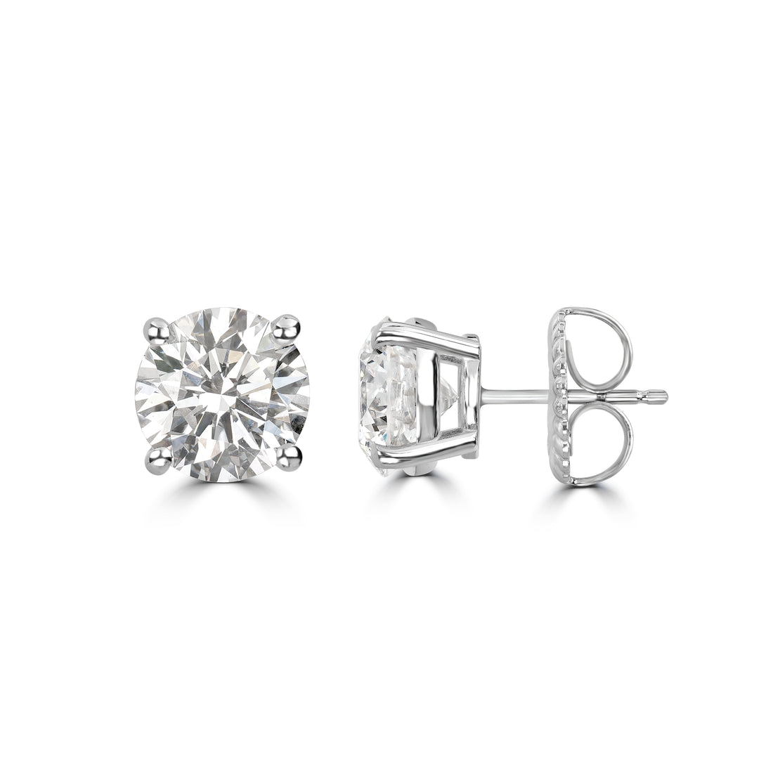 4.04 ct Round Solitaire Diamond Studs in 18K White Gold - GIA Certified