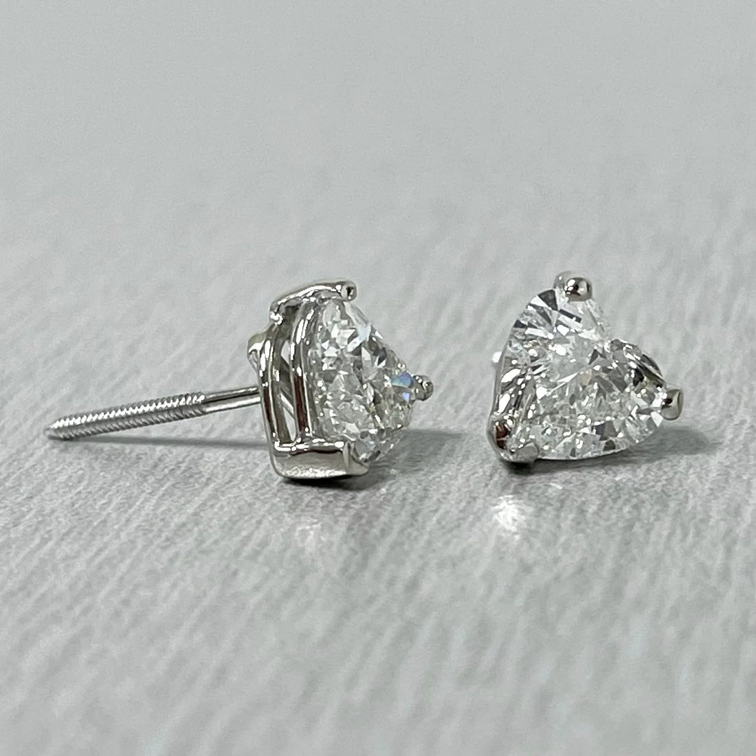 Heart Shape Solitaire Studs (2.01 ct I SI1 GIA Diamonds) in White Gold