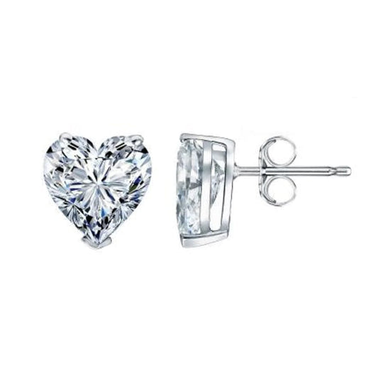 Heart Shape Solitaire Studs (2.01 ct I SI1 GIA Diamonds) in White Gold