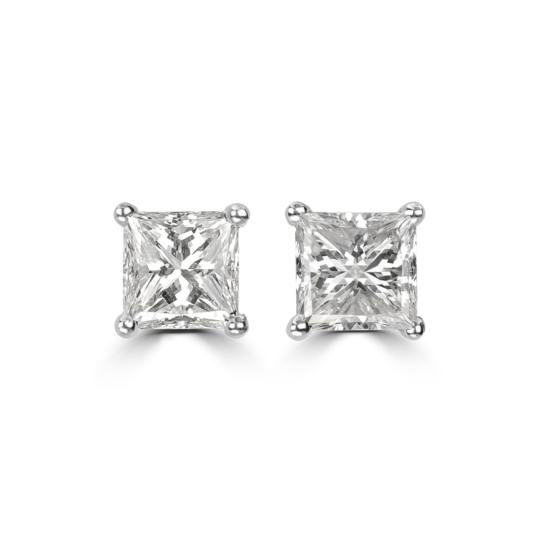1.80 ctw Princess Cut Diamond Solitaire Studs in 18K White Gold - EGL Certified