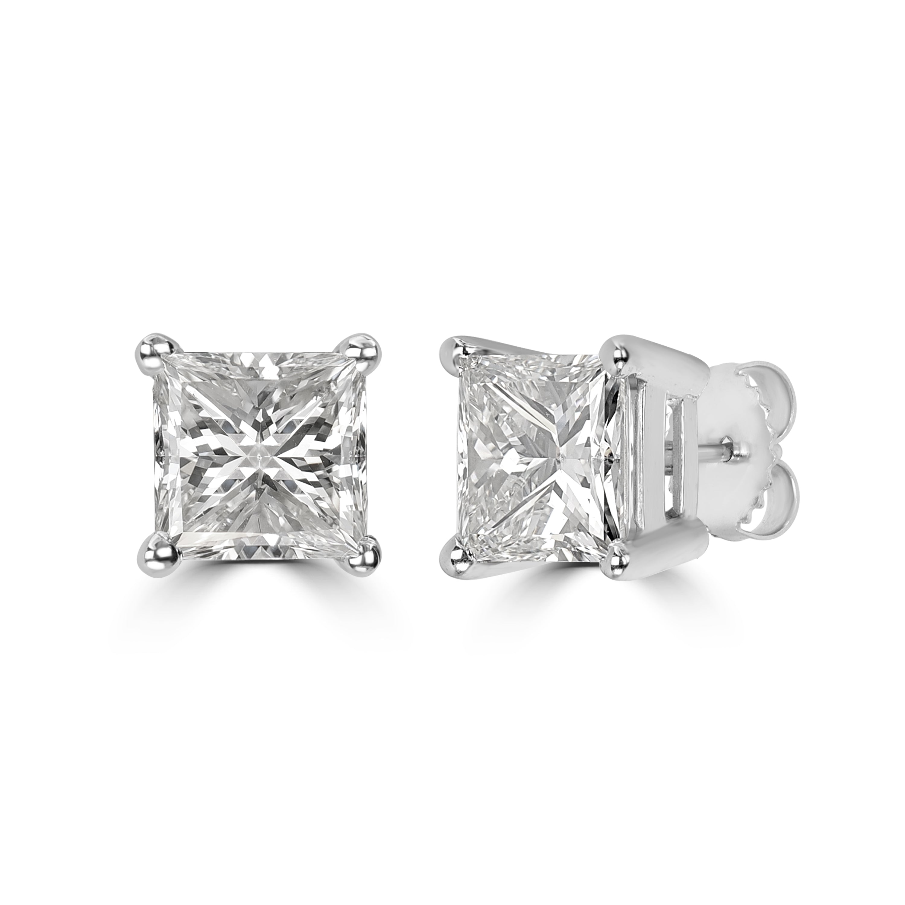 1.80 ctw Princess Cut Diamond Solitaire Studs in 18K White Gold - EGL Certified