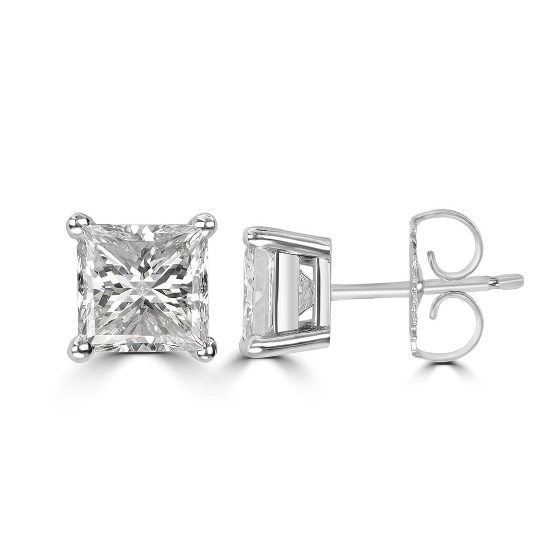 1.80 ctw Princess Cut Diamond Solitaire Studs in 18K White Gold - EGL Certified