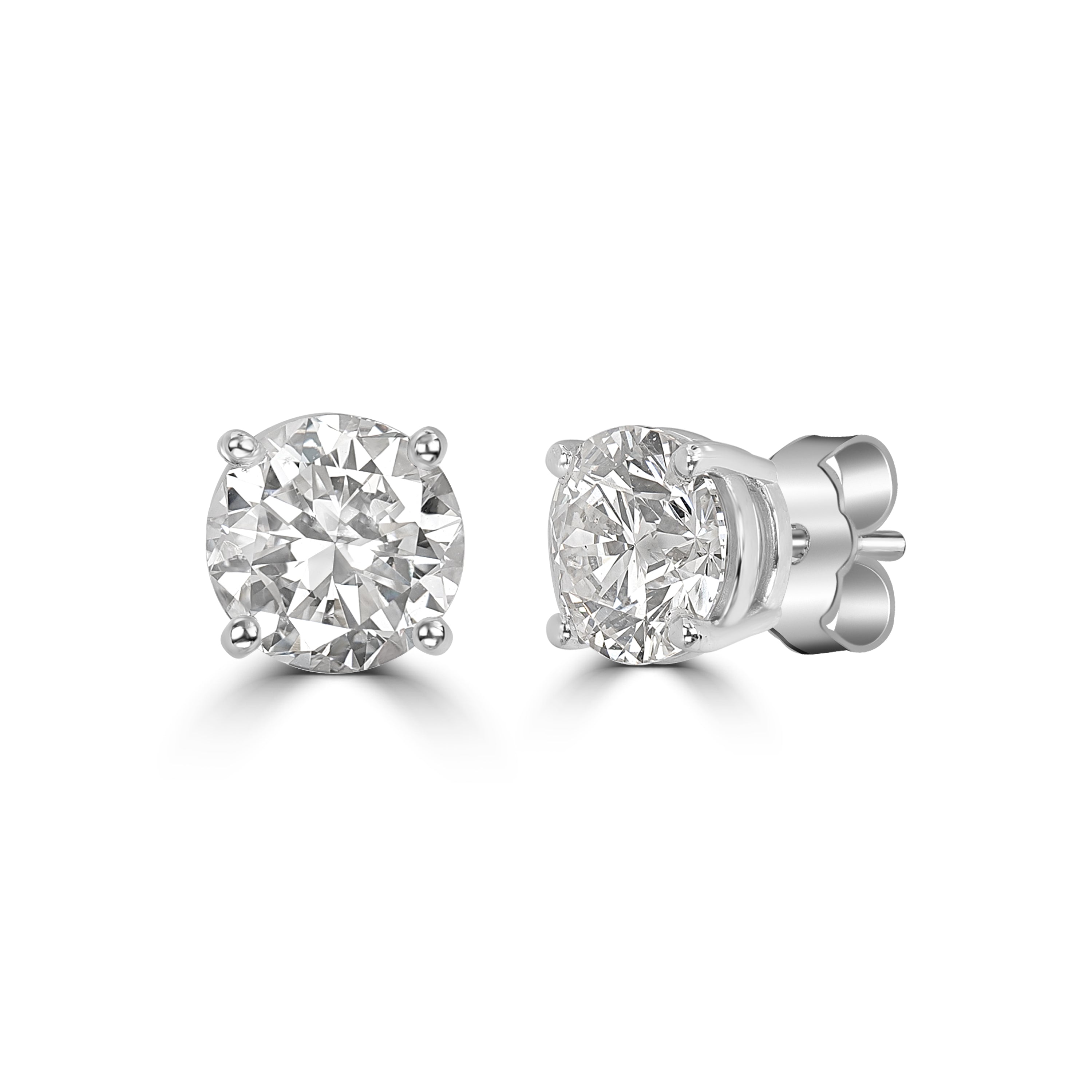 2.04 ctw Round Solitaire Diamond Studs in 18K White Gold - GIA Certified
