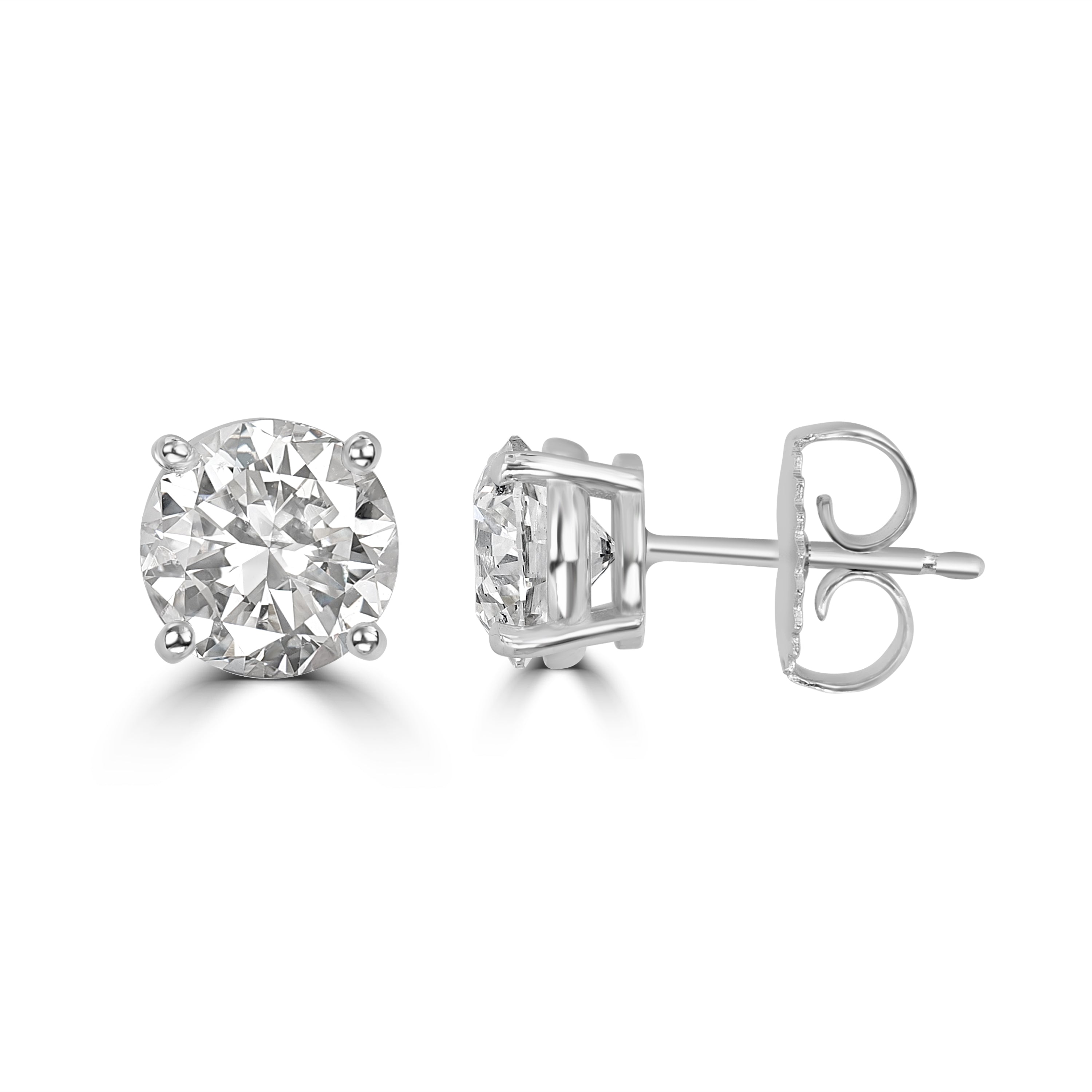 2.04 ctw Round Solitaire Diamond Studs in 18K White Gold - GIA Certified