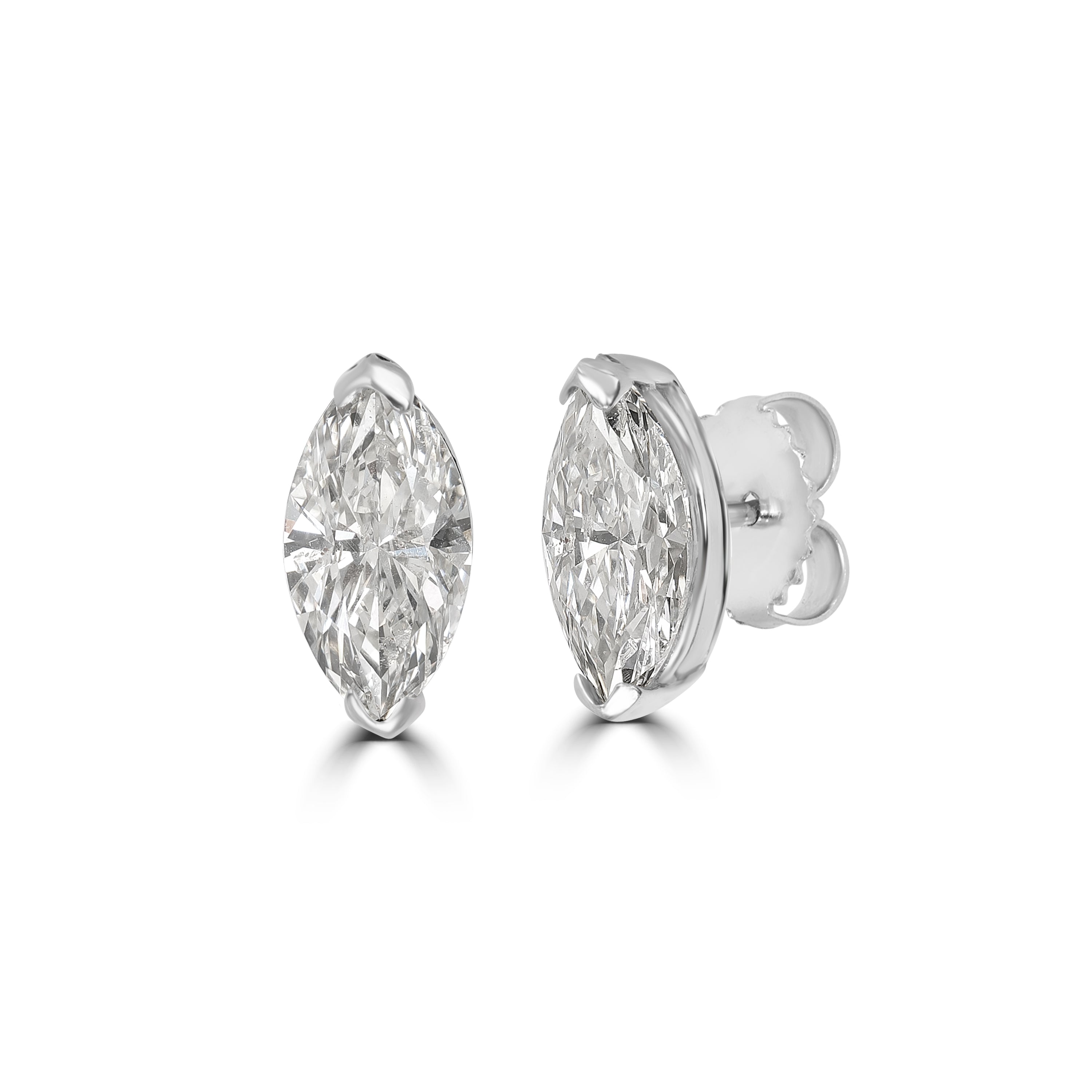 2.28 ctw Marquise Diamond Studs in 18K White Gold - EGL Certified