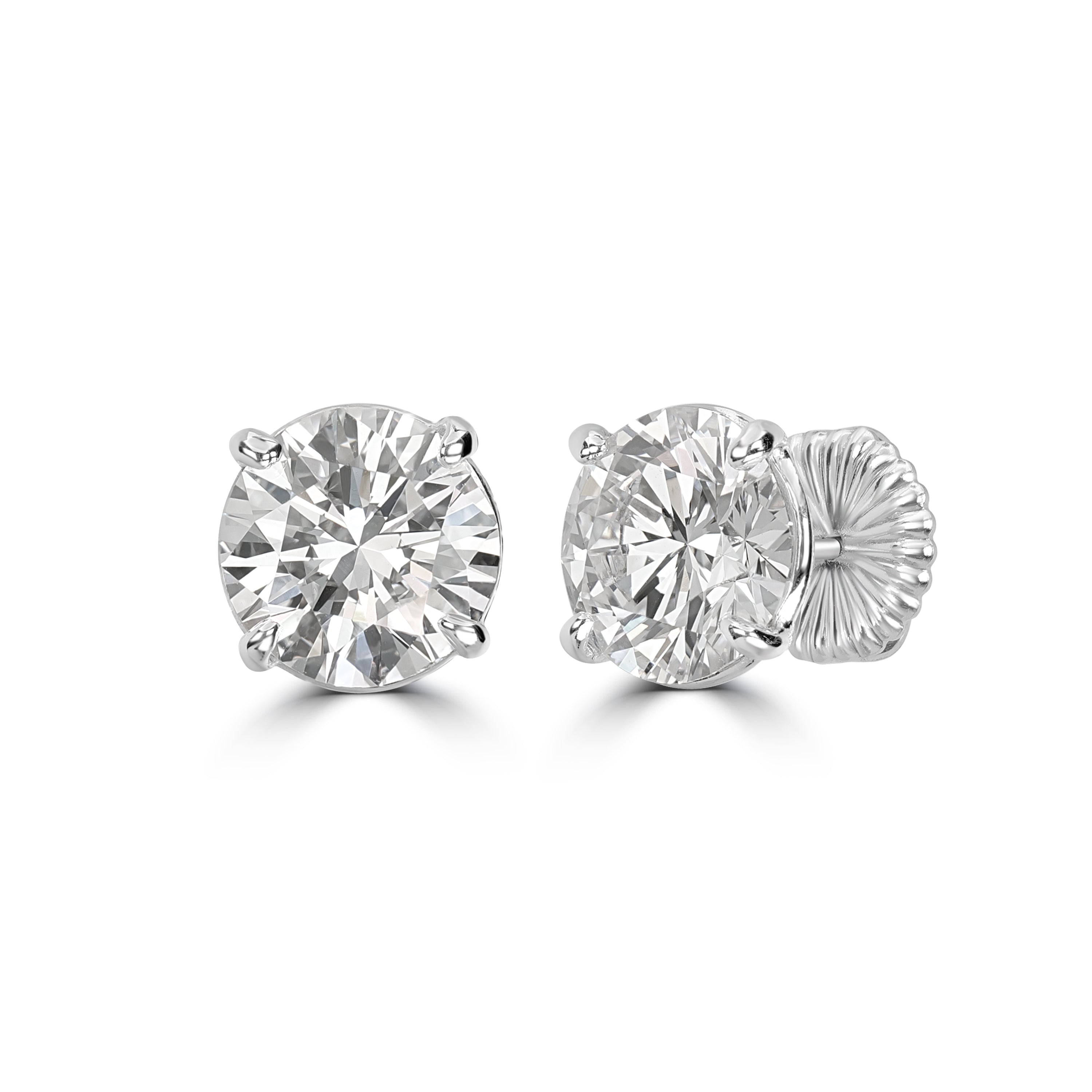 3.05 ct Round Solitaire Diamond Studs in 18K White Gold - GIA Certified
