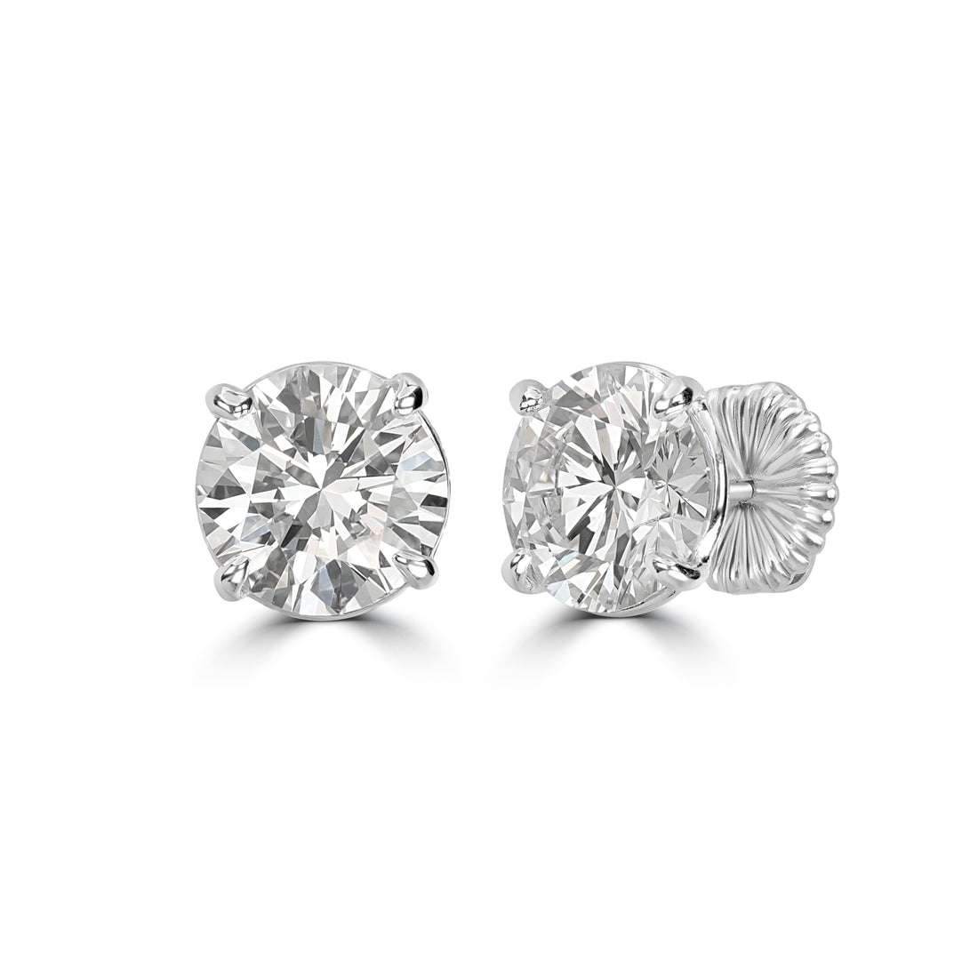 3.05 ct Round Solitaire Diamond Studs in 18K White Gold - GIA Certified