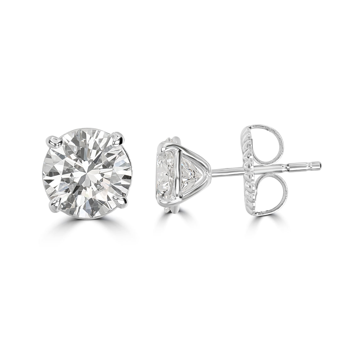 3.05 ct Round Solitaire Diamond Studs in 18K White Gold - GIA Certified
