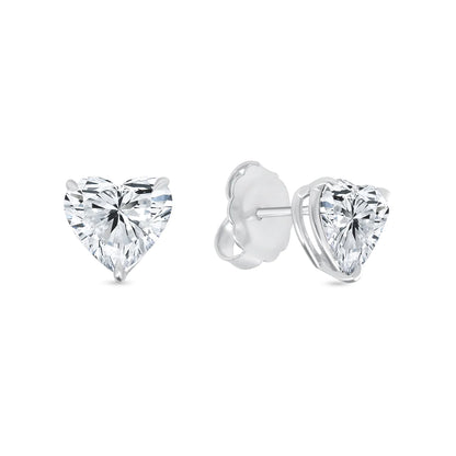 Diamond Solitaire Heart-Shaped Studs 2.01 Carat in White Gold