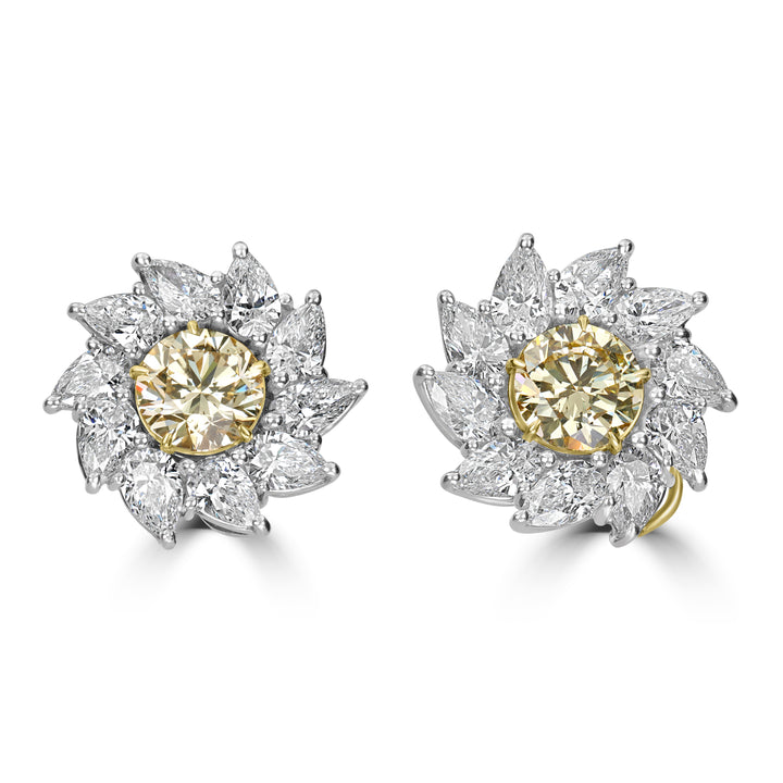 3.13 ct Fancy Yellow Spiral Diamond Studs in Platinum - IGI Certified