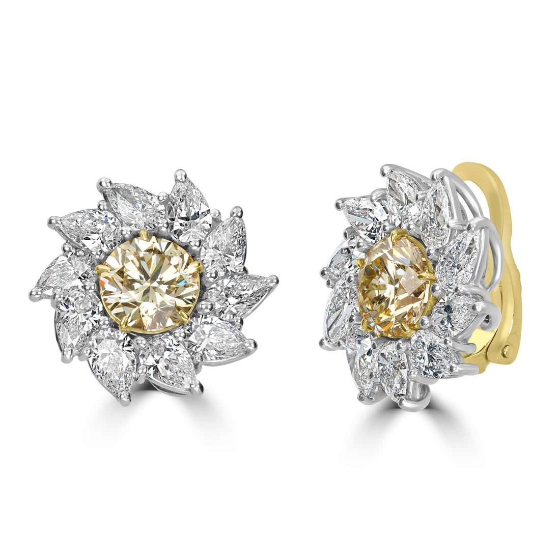 3.13 ct Fancy Yellow Spiral Diamond Studs in Platinum - IGI Certified