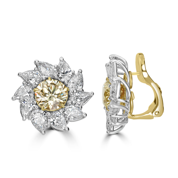 3.13 ct Fancy Yellow Spiral Diamond Studs in Platinum - IGI Certified