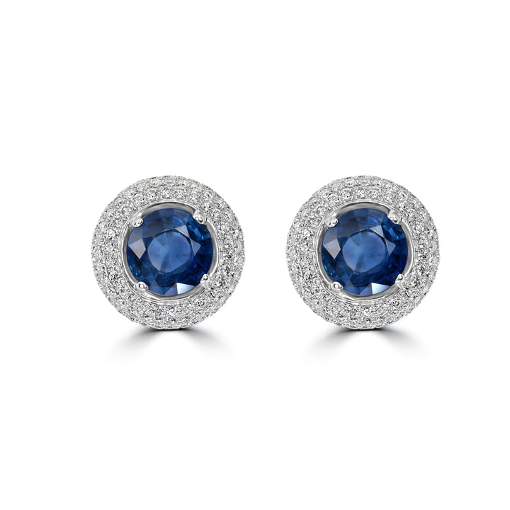 3.12 ct Sapphire & Diamond Earring in 18K White Gold