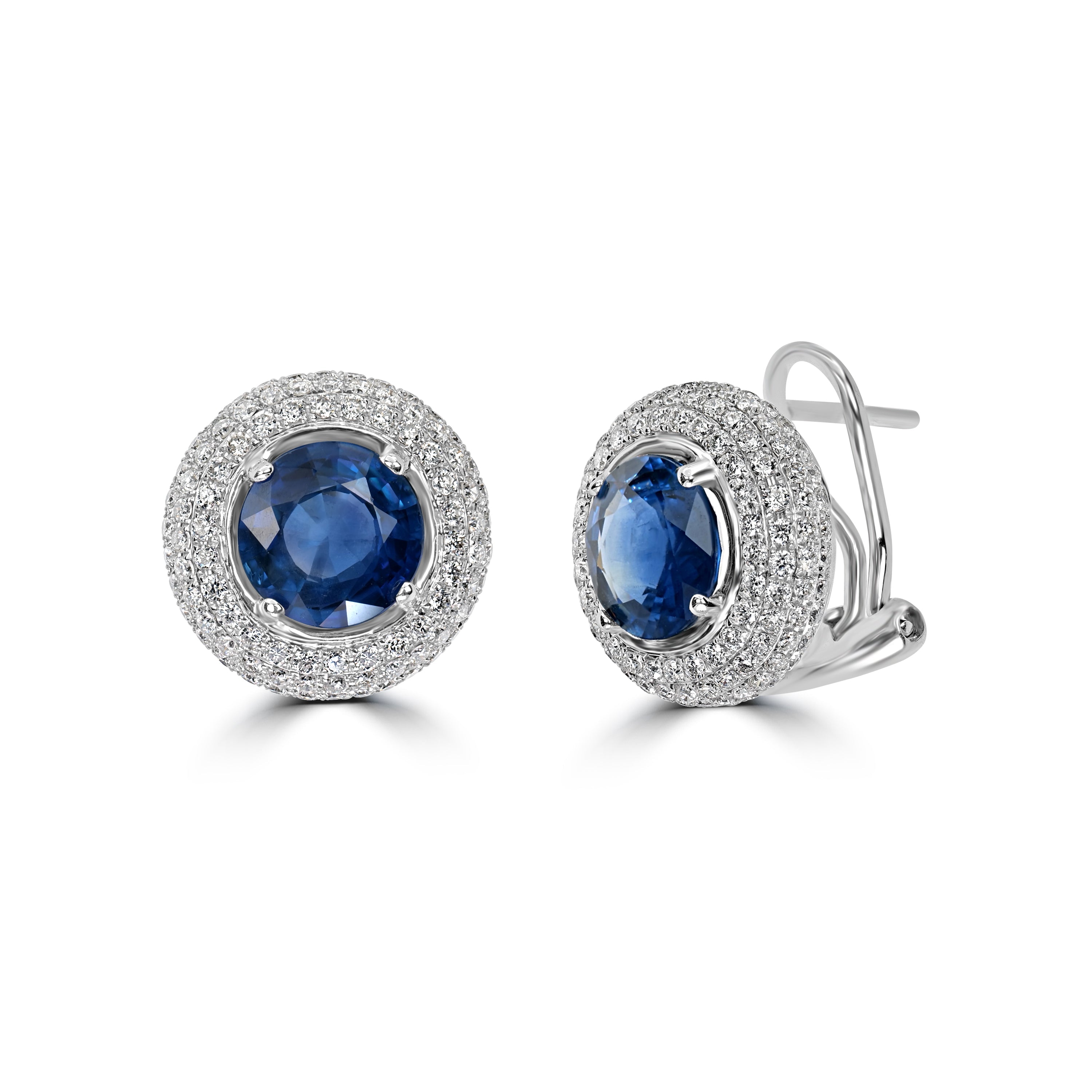 3.12 ct Sapphire & Diamond Earring in 18K White Gold