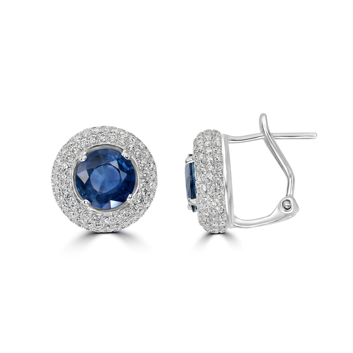 3.12 ct Sapphire & Diamond Earring in 18K White Gold