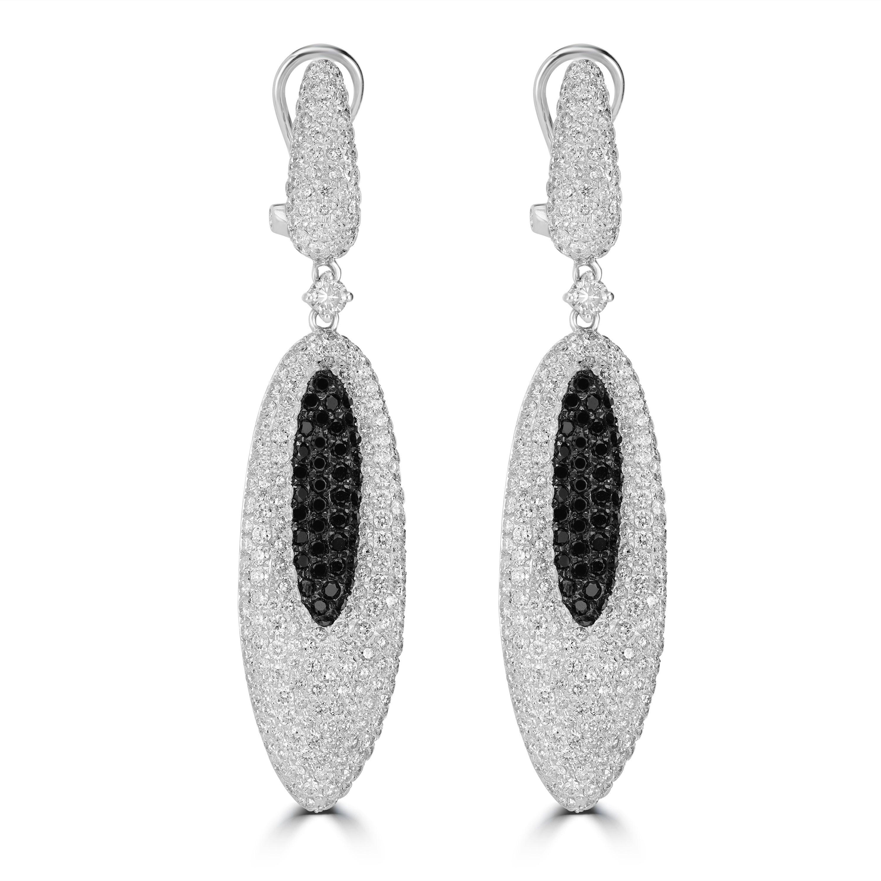 5.58 ct Black & White Diamond Drop Earrings in 14K White Gold