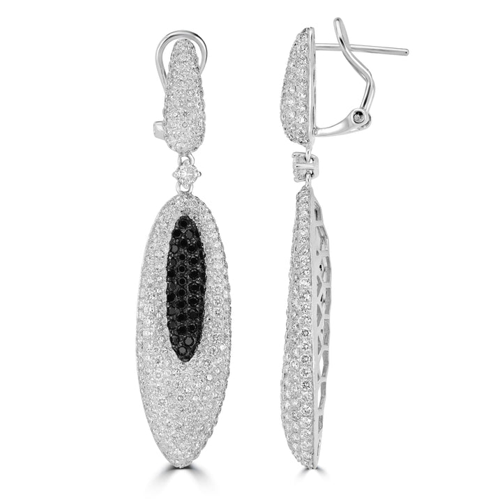 5.58 ct Black & White Diamond Drop Earrings in 14K White Gold