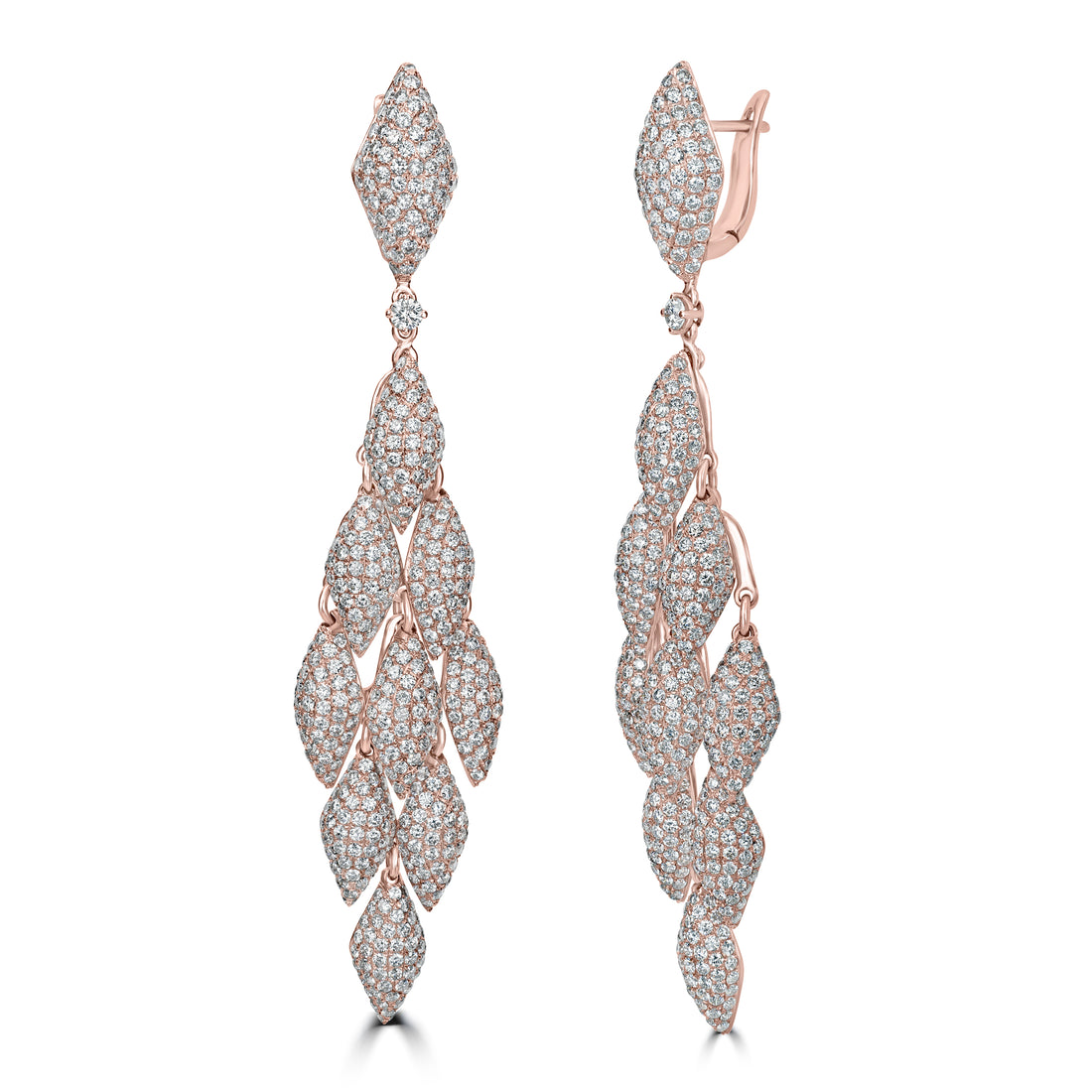 11.40 ct Dangling Diamond Earrings in 18K Rose Gold