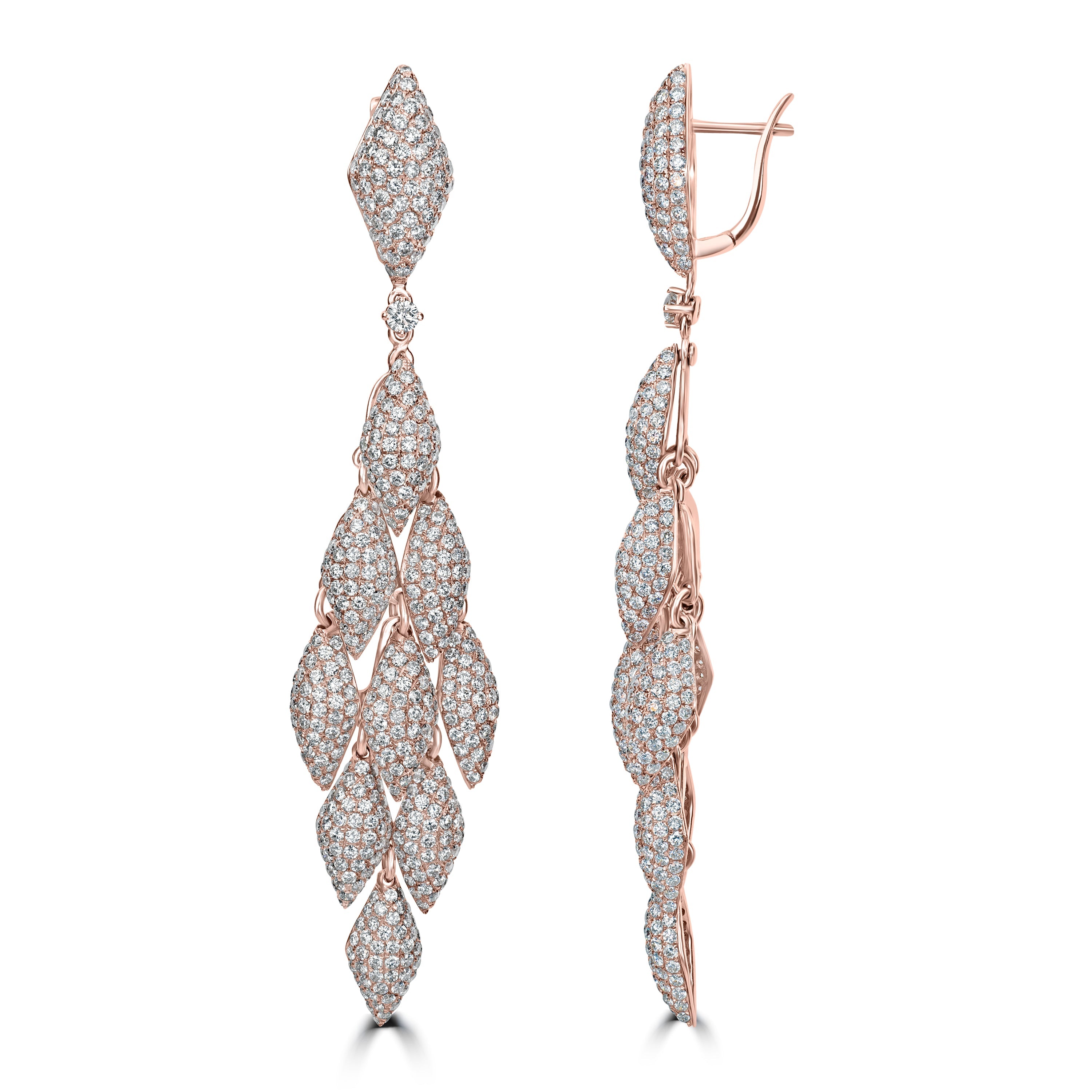 11.14 ct Dangling Diamond Earrings in 18K Rose Gold