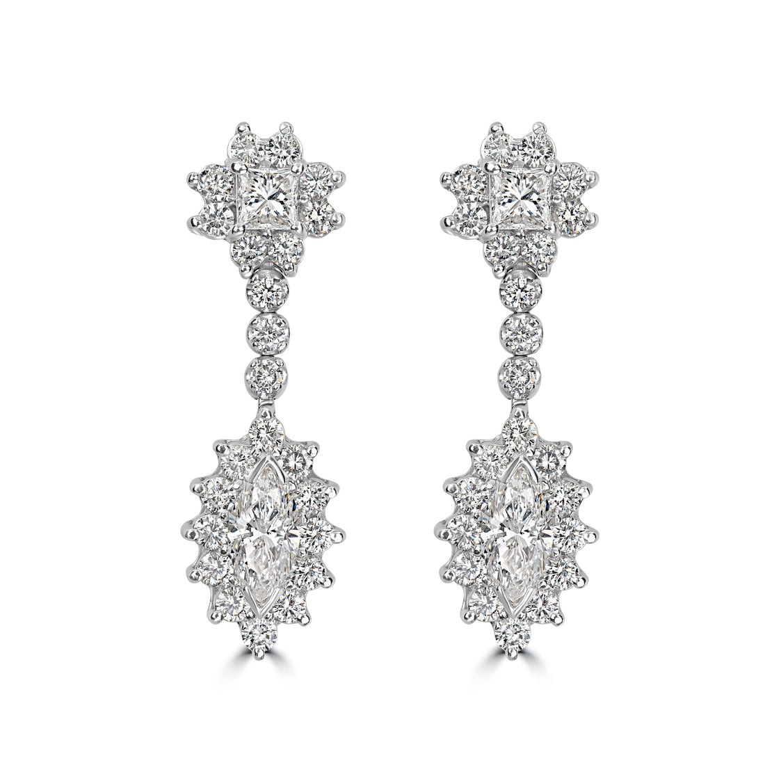 5.98 ctw Dangling Diamond Earrings in 18K White Gold
