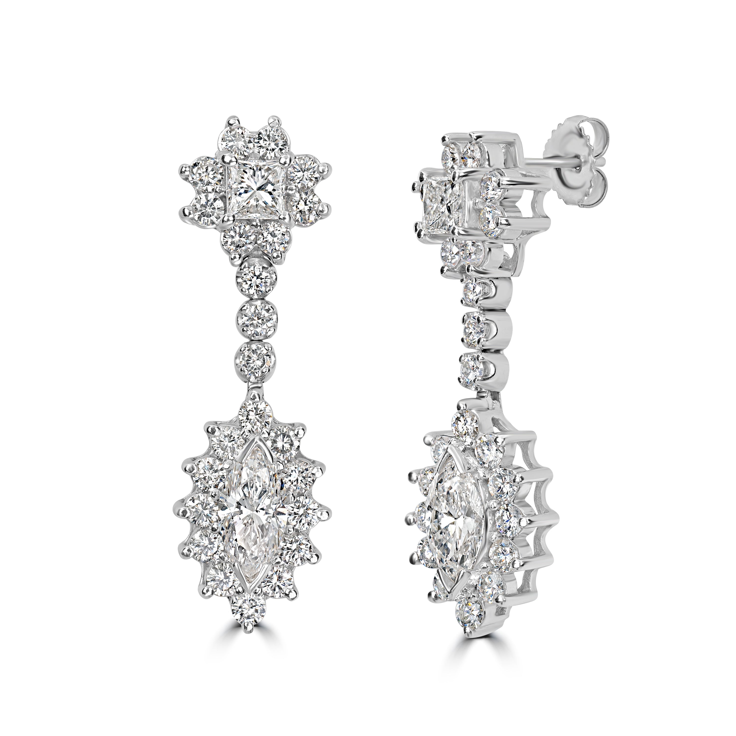 5.98 ctw Dangling Diamond Earrings in 18K White Gold