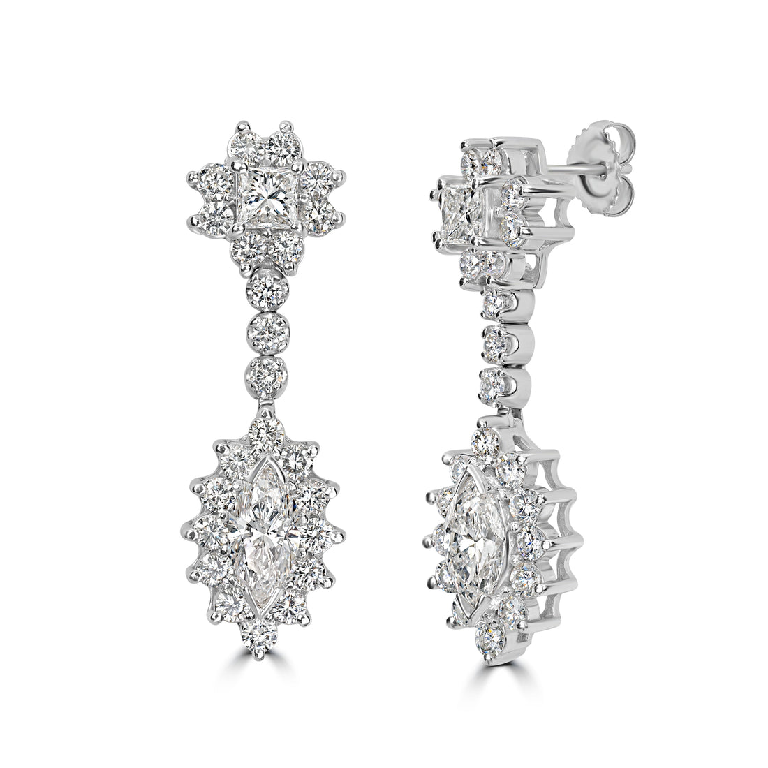 5.98 ctw Dangling Diamond Earrings in 18K White Gold