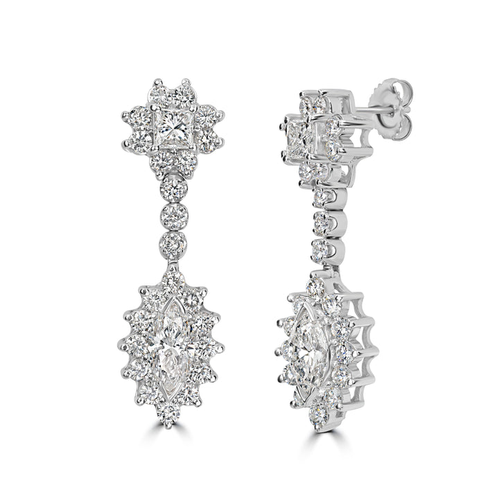 5.98 ctw Dangling Diamond Earrings in 18K White Gold
