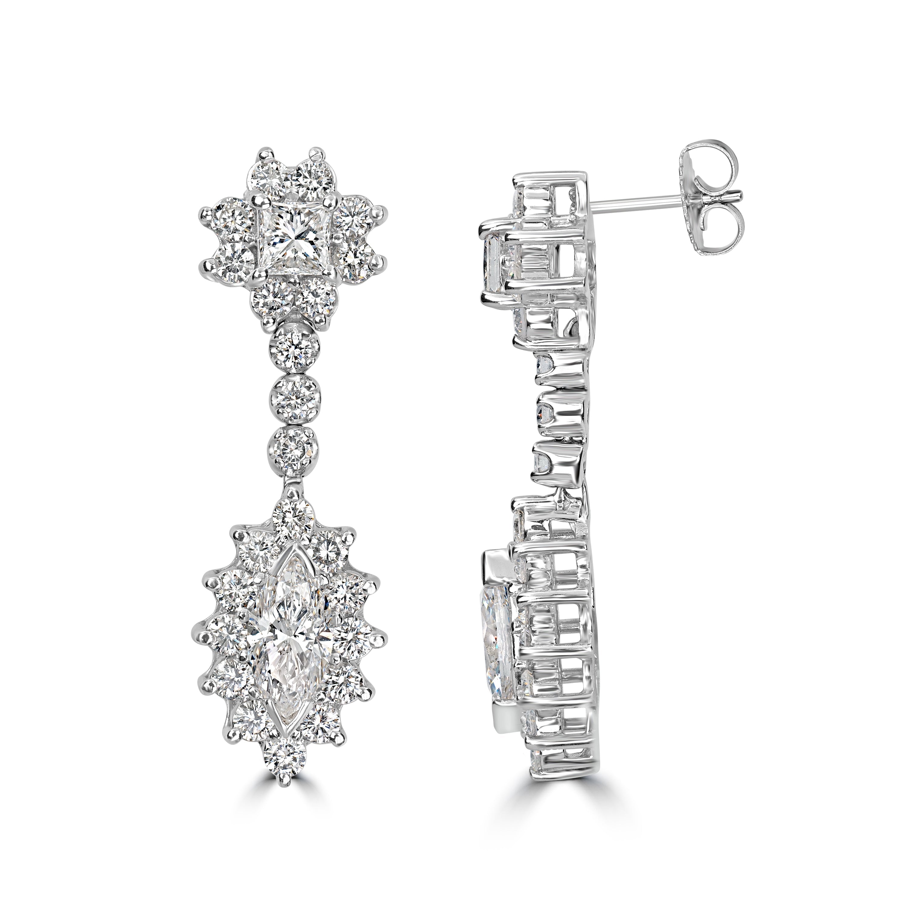 5.98 ctw Dangling Diamond Earrings in 18K White Gold
