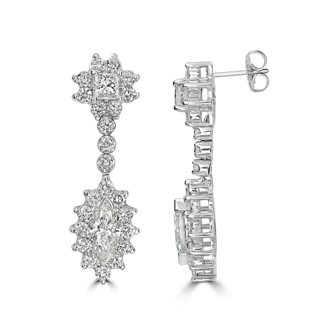 5.98 ctw Dangling Diamond Earrings in 18K White Gold