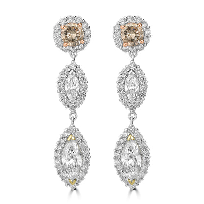 Marquise & Round Diamond Dangled Earrings