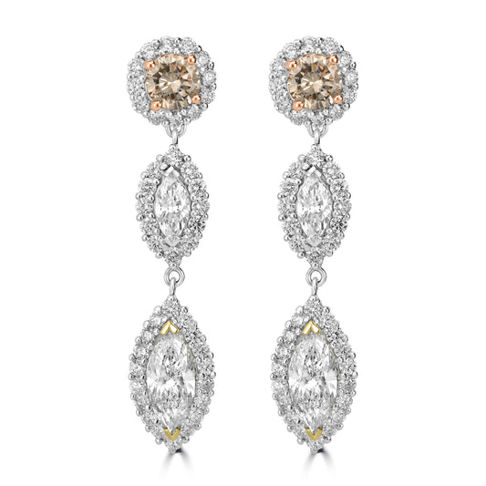 Marquise & Round Diamond Dangled Earrings